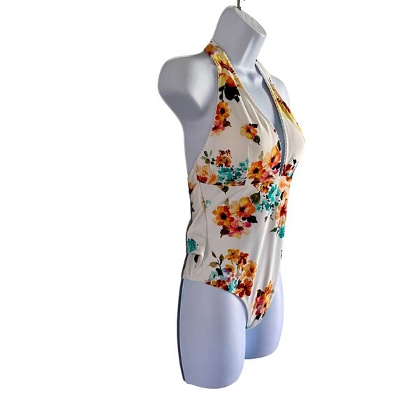 Cupshe  Floral Print One Piece Halter Tie Waist Swimsuit Women's Small NEW NWT - Picture 3 of 11